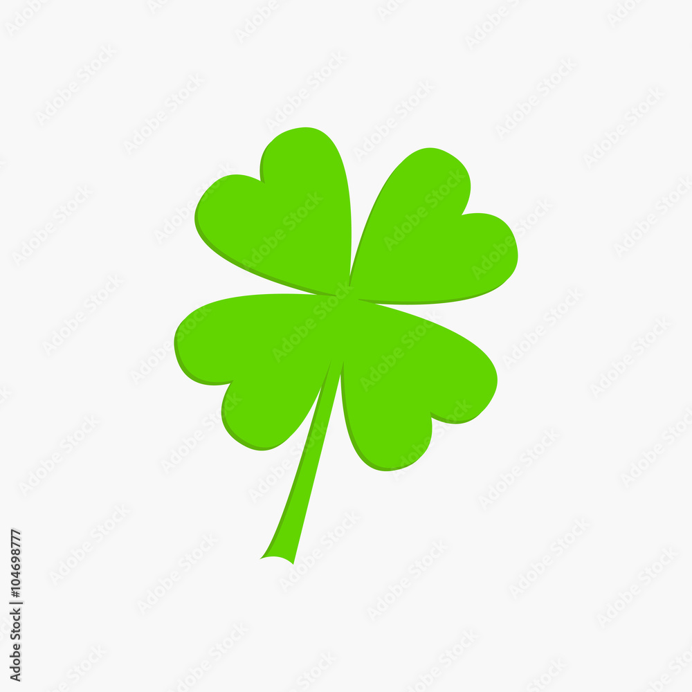 Clover leaf. Four petal green clover. Flat design. Isolated. White background