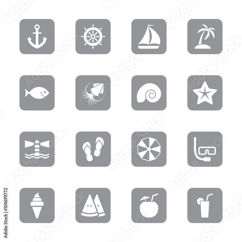 gray flat icon set 9 on rounded rectangle for web design, user interface (UI), infographic and mobile application (apps)