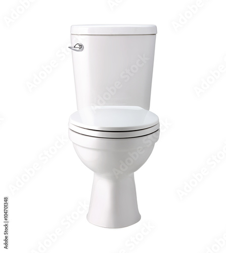 White toilet bowl in bathroom, isolated with clip path