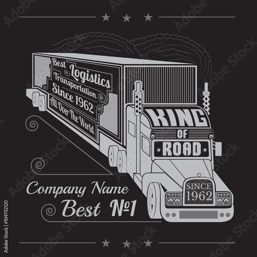 silhouette of truck with trailer and lettering king of road