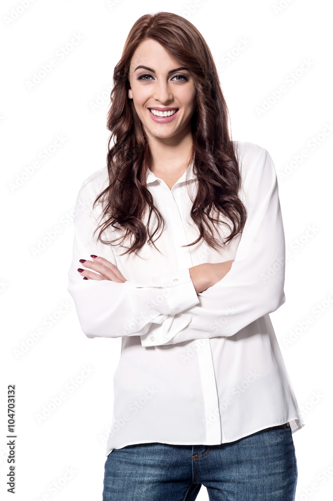 Stylish young woman posing to camera Stylish young woman posing to camera