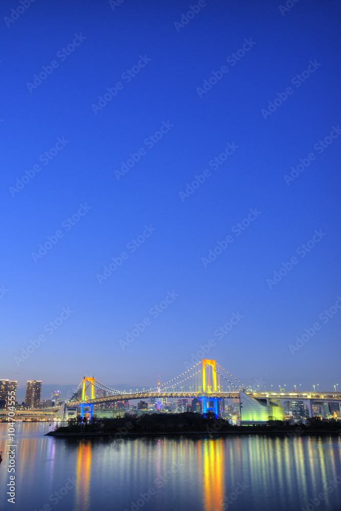 東京　レインボーブリッジのライトアップ　東京の夜景