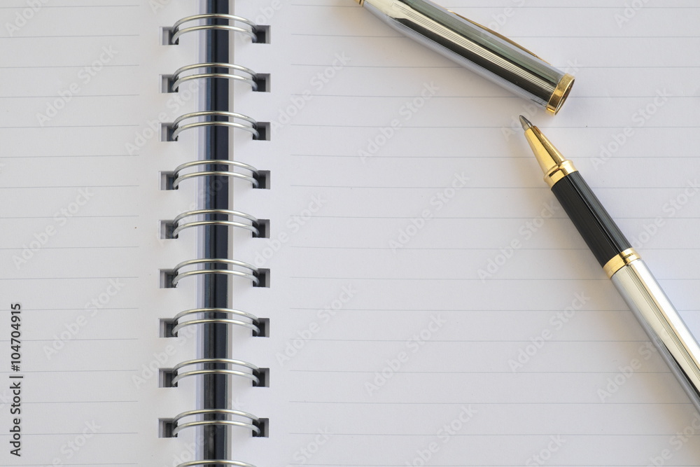 The blank notebook and a silver pen. The blank notebook and a silver pen.