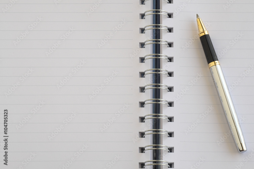 The blank notebook and a silver pen. The blank notebook and a silver pen.