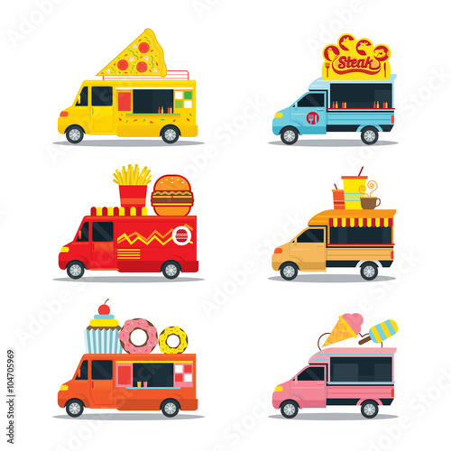 Food Truck, Fast Food Shop, Pizza, Burger, Steak, Donut, Ice Cream and Drinks