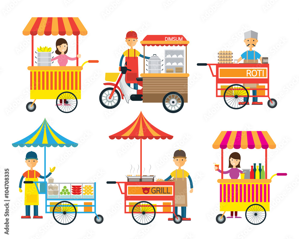 Street Food and Drink, Hawker, Seller, Merchant, Shopkeeper, Vendor Stock Vector Adobe Stock