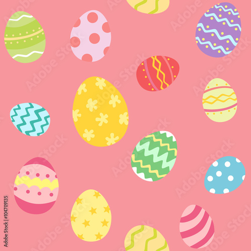 Seamless pattern with colorful easter eggs in pink background.