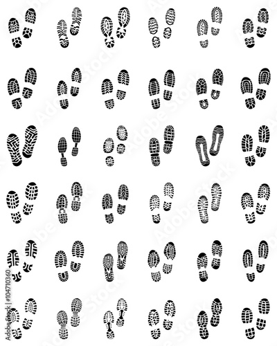 Black prints of shoes on a white background, vector