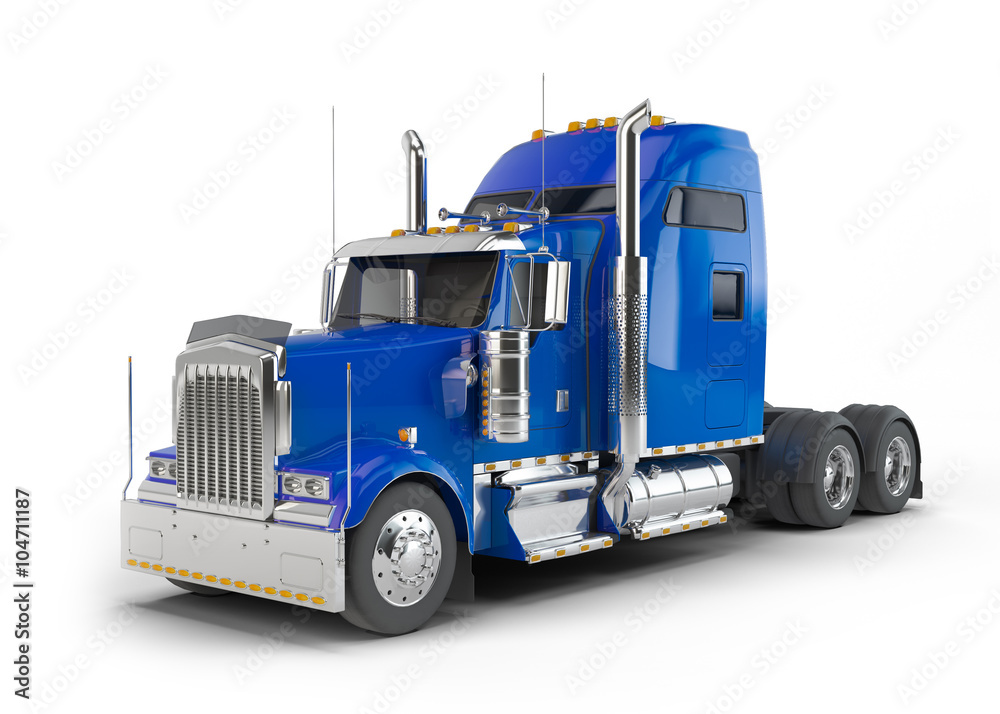 Blue american truck isolated on white background