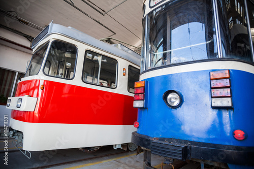 Trams in depot