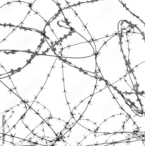 Barbed wire on white background