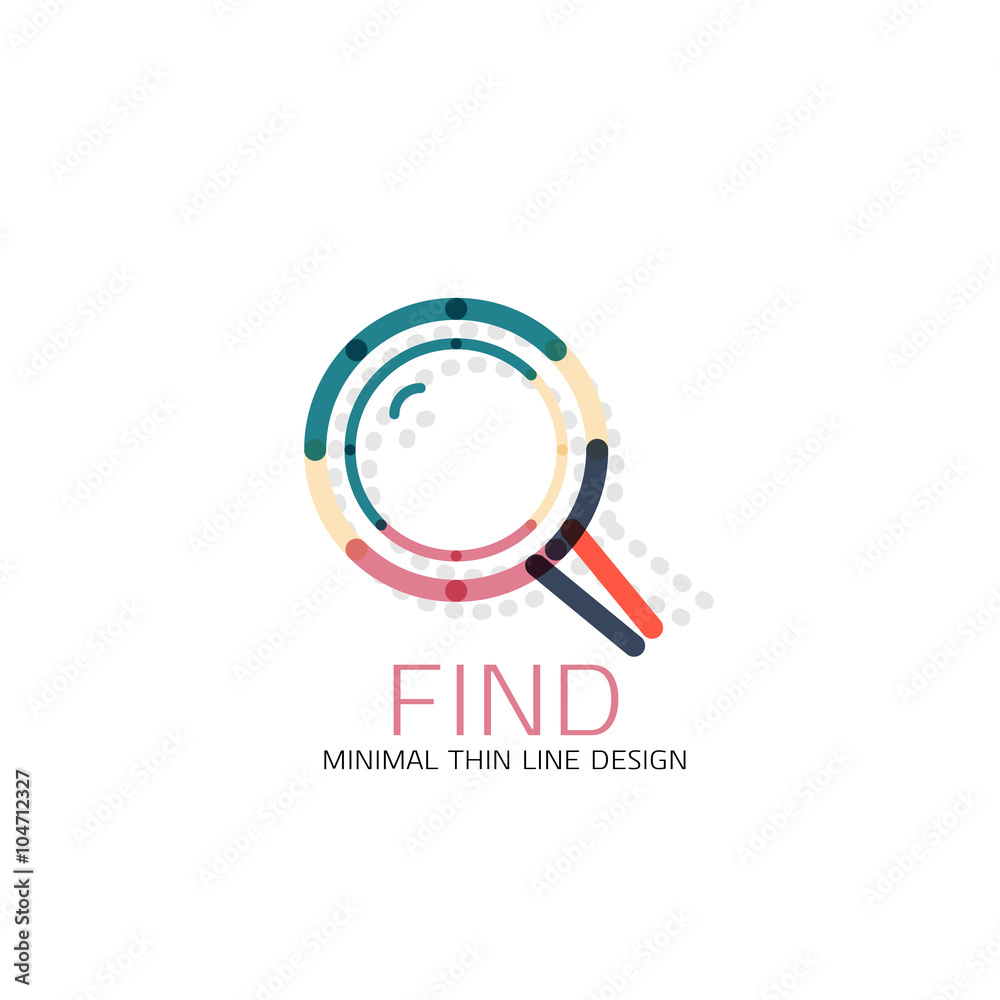 Vector thin line design logo magnifying glass, search and find or zoom logotype concept. Linear minimalistic business icon Vector thin line design logo magnifying glass, search and find or zoom logotype concept. Linear minimalistic business icon