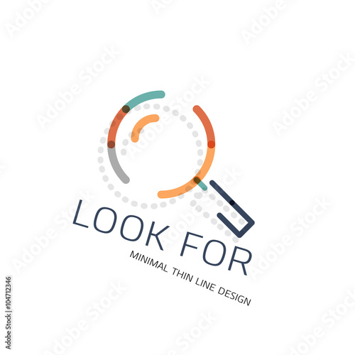 Vector thin line design logo magnifying glass, search and find or zoom logotype concept. Linear minimalistic business icon
