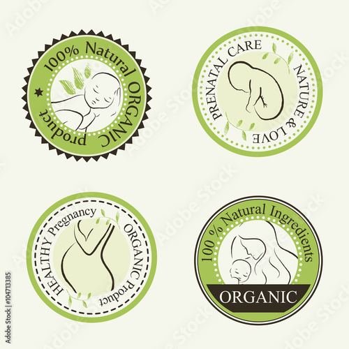 Organic Cosmetics Design elements with contoured pregnant women and newborn babies
