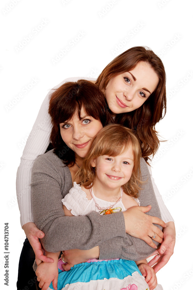 Mother hugging with two daughters. Mother hugging with two daughters.