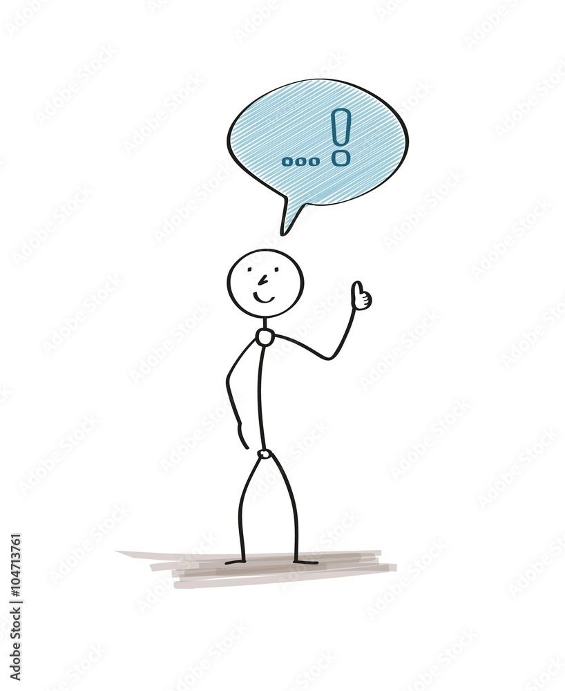 man with bubble and exclamation mark man with bubble and exclamation mark