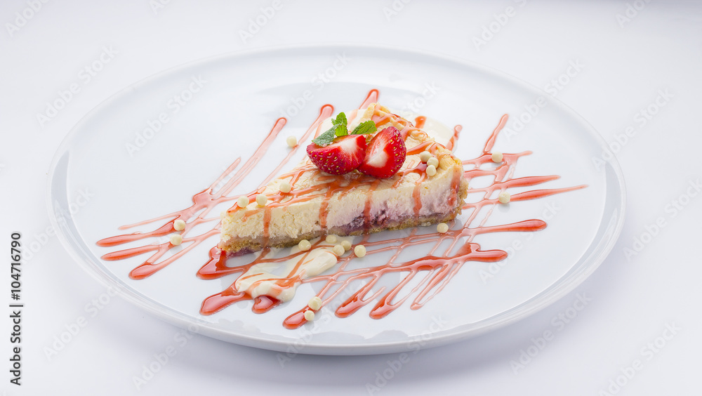 Strawberry cheesecake over white background Strawberry cheesecake over white background