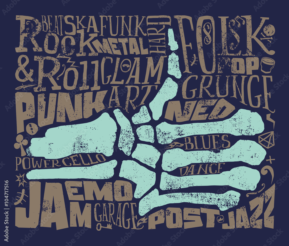 Obraz premium Print for T-shirt. Rock music. Grunge. Vector illustration. Hand lettering. 