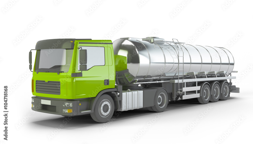 Green Fuel Tanker Truck isolated on white background