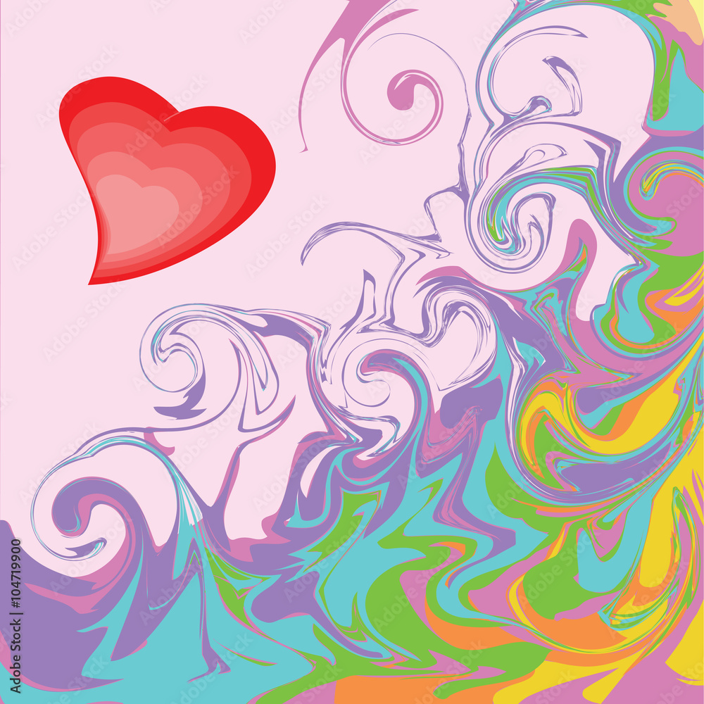 Background Surrealism heart. Colorful background with hearts in retro style.