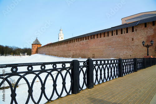 Novgorod Kremlin. Fortress of Great Novgorod in winter. UNESCO world heritage site.  Novgorod citadel. Veliky Novgorod - ancient and famous Russian cities. Rurik and origin of the Russian statehood.  photo