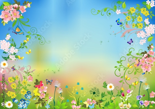 Fototapeta Naklejka Na Ścianę i Meble -  wiosenne tło z kwiatami, 