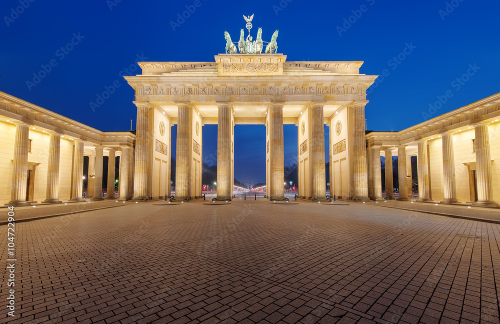 The famous Brandenburger Tor in Berlin is illuminated at night