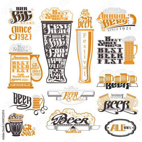 Beer pub and festival labels, badges and icons collection