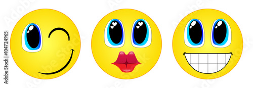 Three emoticons. Wink, kiss and smile.