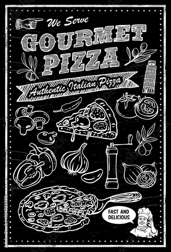 Pizza ingredients chalkboard