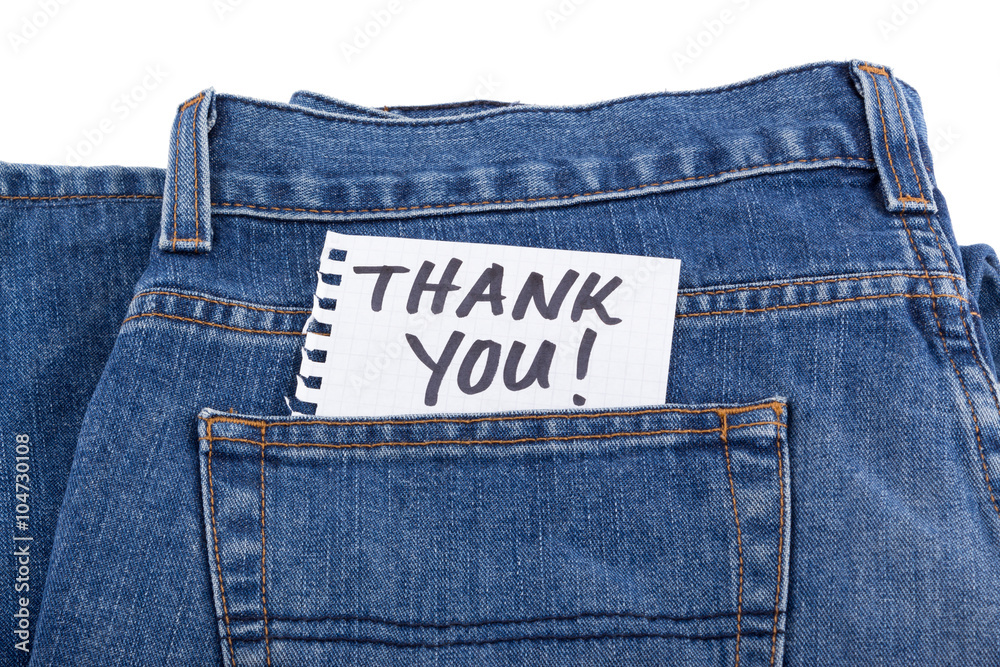 Fotografie thank you notes in jean pocket