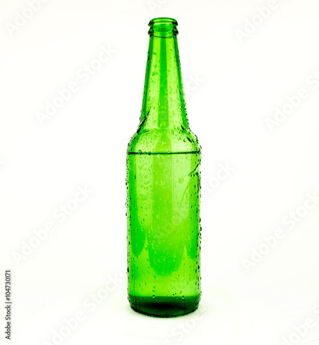 Beer bottles of green glass background, glass texture / green bottles / Bottle of beer with drops on white background. With clipping path / Texture water drops on the bottle of beer.