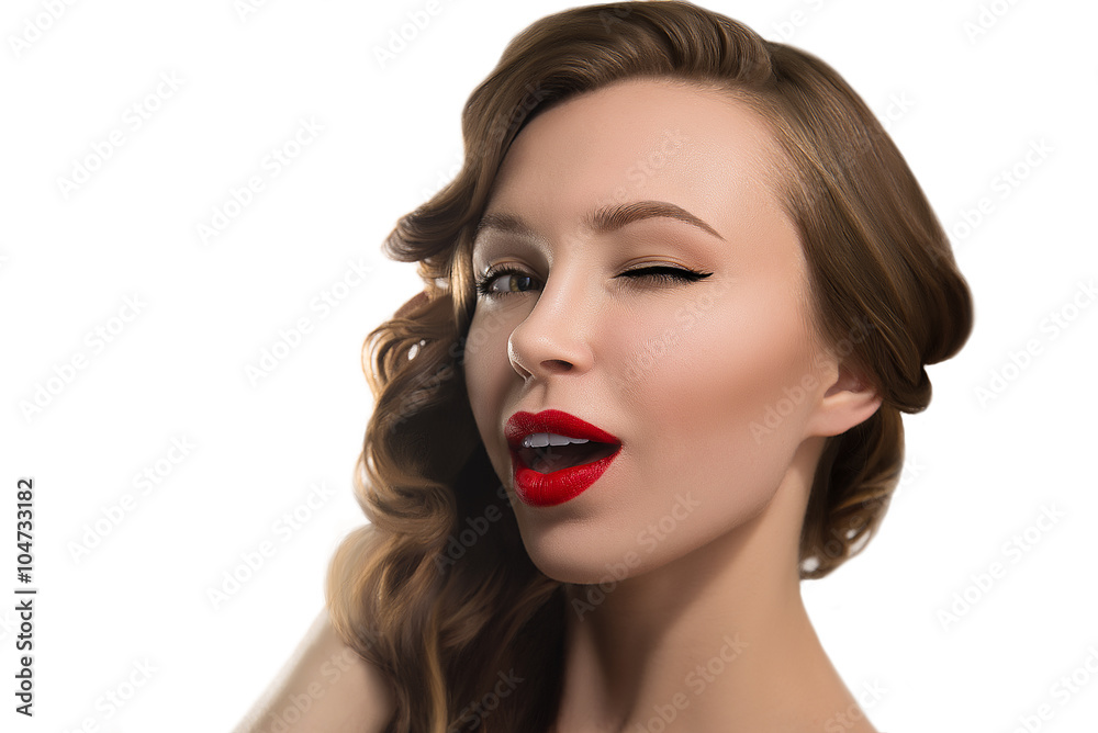 Beautiful young model with red lips Beautiful young model with red lips