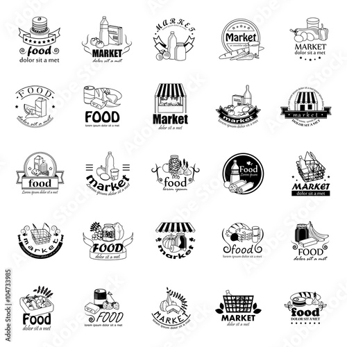 Market Food Icons Set - Vector Illustration