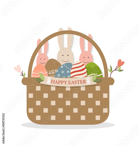 Happy easter cards with Easter bunnies and Easter eggs. Vector i