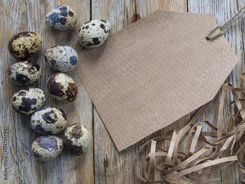 Fresh organic quail eggs from the farm and blank card for your t photo