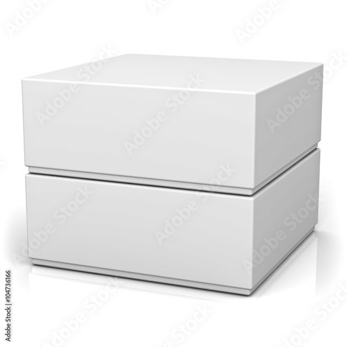 Two blank boxes with lids isolated over white background with reflection