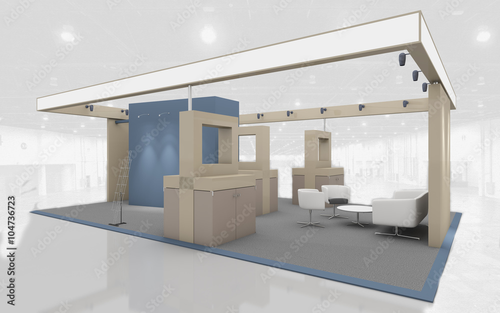 Exhibition Stand in Blue and Beige colors 3d Rendering Exhibition Stand in Blue and Beige colors 3d Rendering