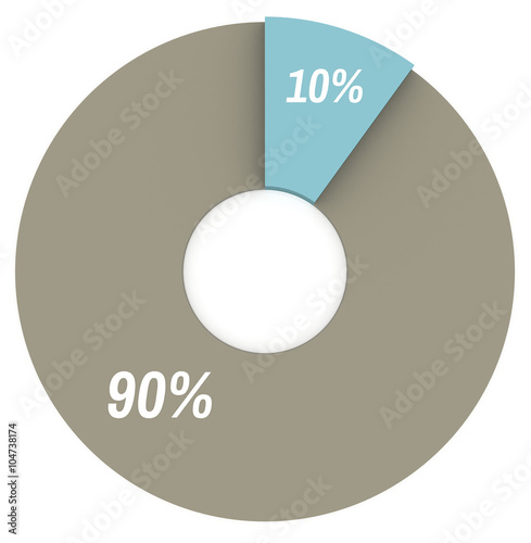 10 percent blue and grey pie chart isoated