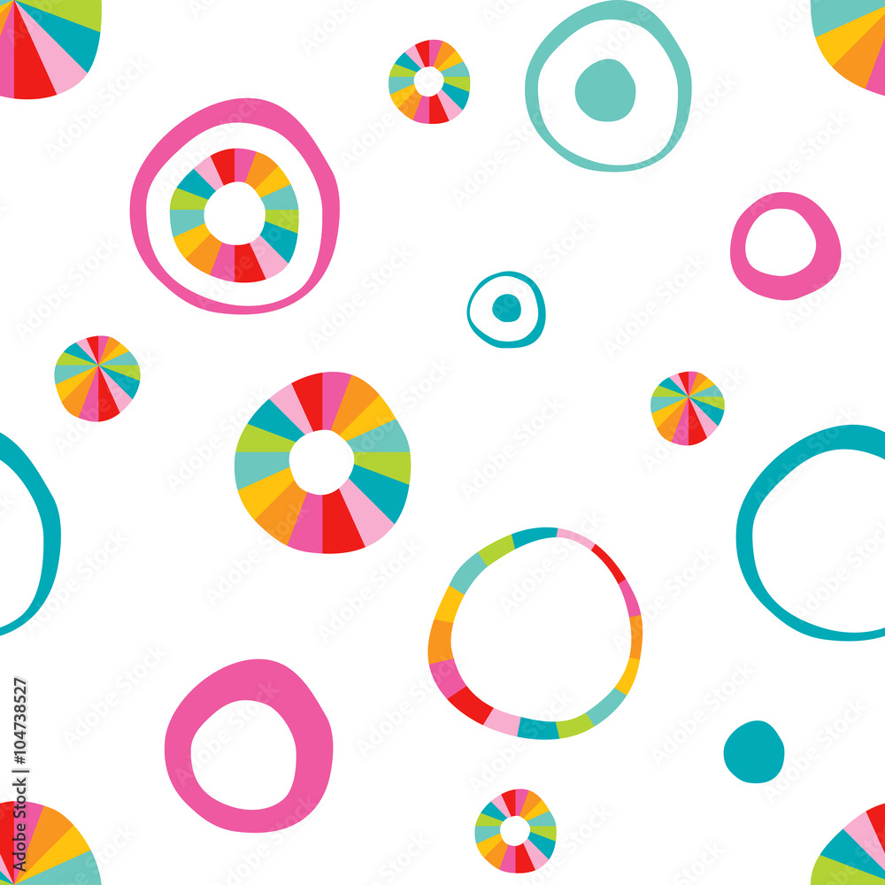 Obraz premium Children doodle hand drawn round, circle color pattern. Vector design.