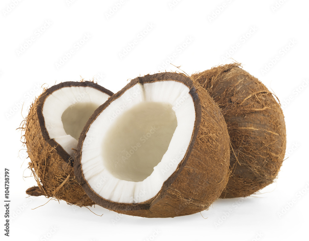 coconut cut in half on white background coconut cut in half on white background