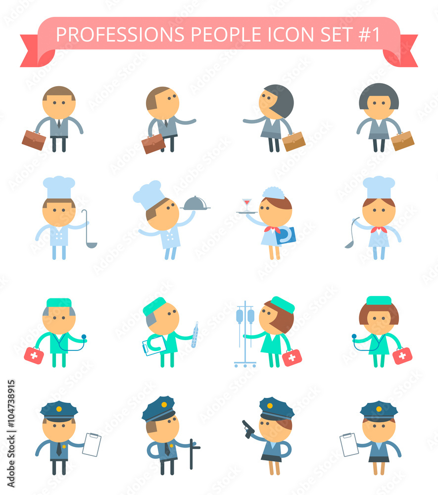 Vector flat infographic people. Professions people icon set: business people, office people, medic, doctor, cook, policeman, avatar people icons. Suitable for infographics, web, social networks.