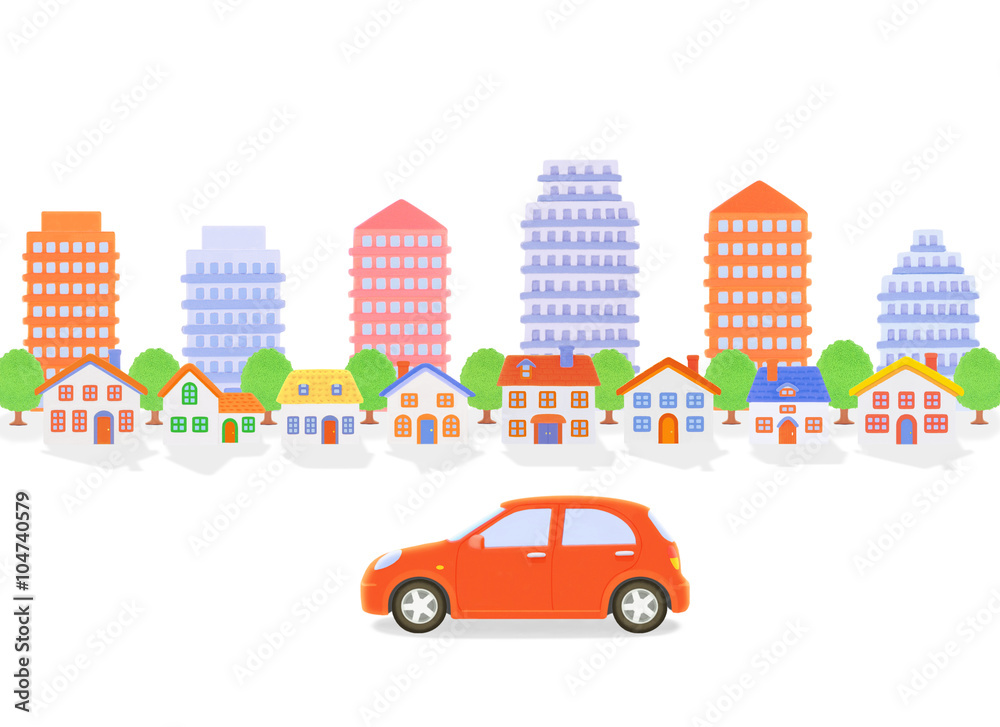 Red car and city Red car and city