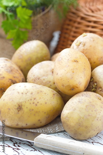 Raw unpeeled potatoes