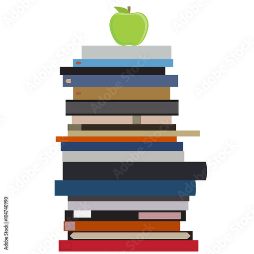 Book stack and apple