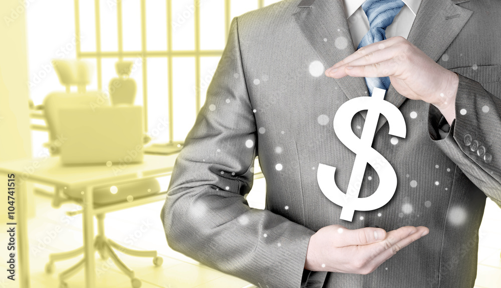 businessman protecting dollar symbol businessman protecting dollar symbol