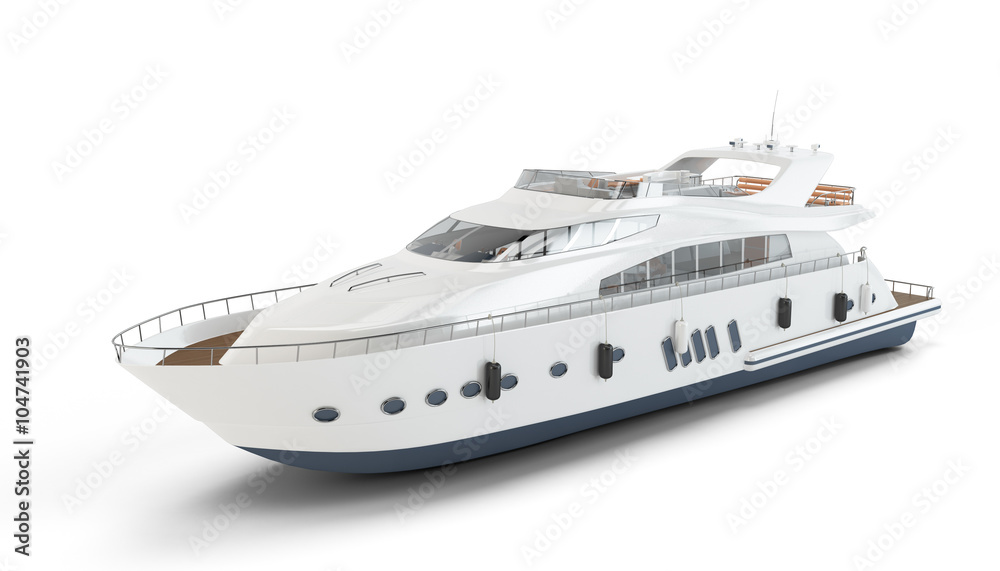White luxury yacht isolated on white background