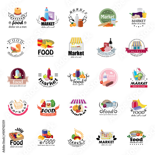 Food And Market Icons Set-Isolated On White Background:Vector Illustration,Graphic Design.For Web,Websites,Print, App,Presentation Templates,Mobile Applications And Promotional Materials.Shopping Tag