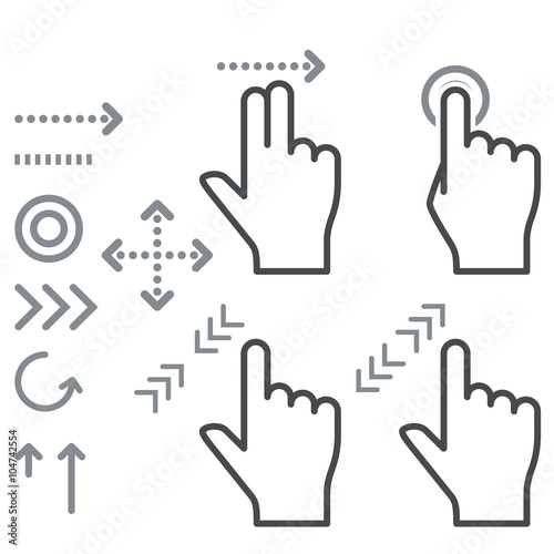 Touch screen gesture hand signs icons