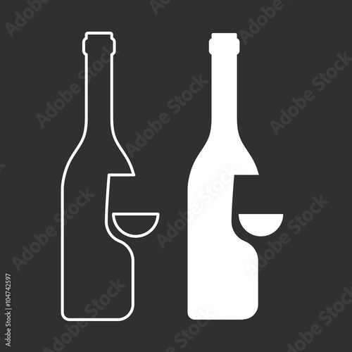 Wine sampling icon - bottle and glass silhouette